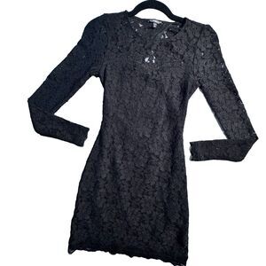 Express Black Lace Mini Dress XS Long Sleeve Open Back Bodycon Party Cocktail